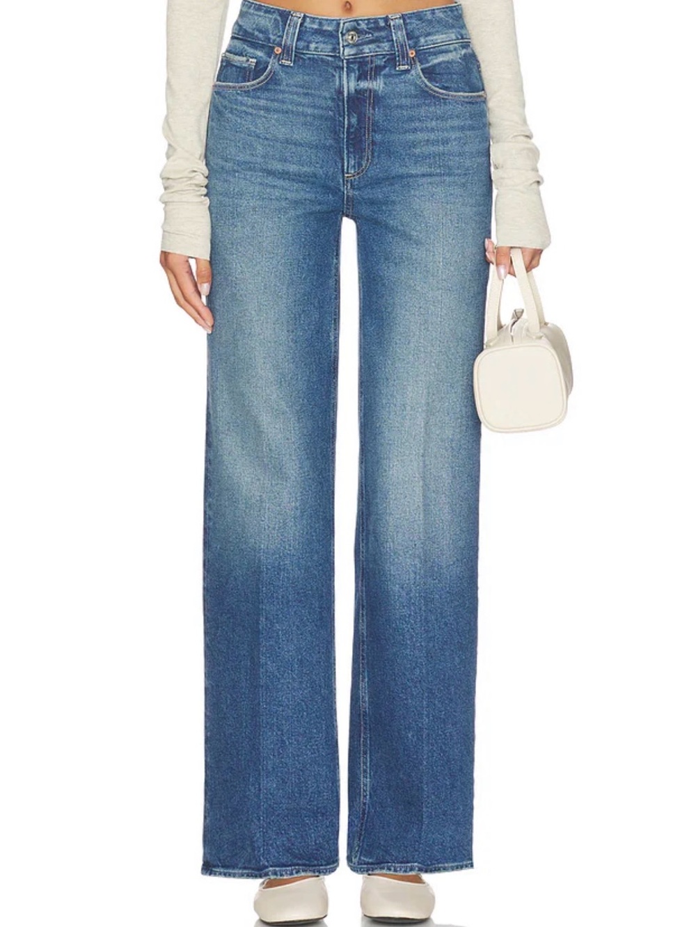 PAIGE Sasha High-Rise Wide-Leg Jeans in Medium Blue Wash Pesaro